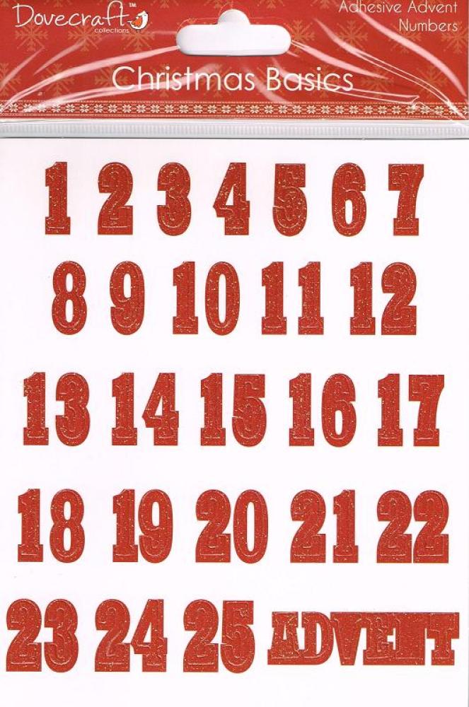 Dovecraft Christmas Adhesive Advent Numbers Red