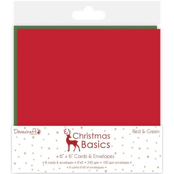 Christmas Basics Cards 6x6 Cards and Envelopes Red & Green #012