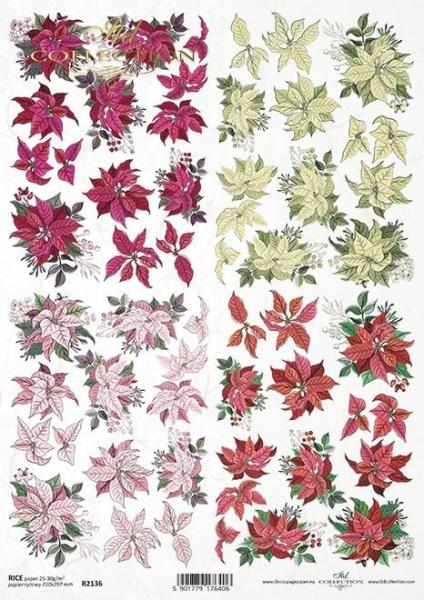 ITD Collection A4 Rice Paper Poinsettia R2136