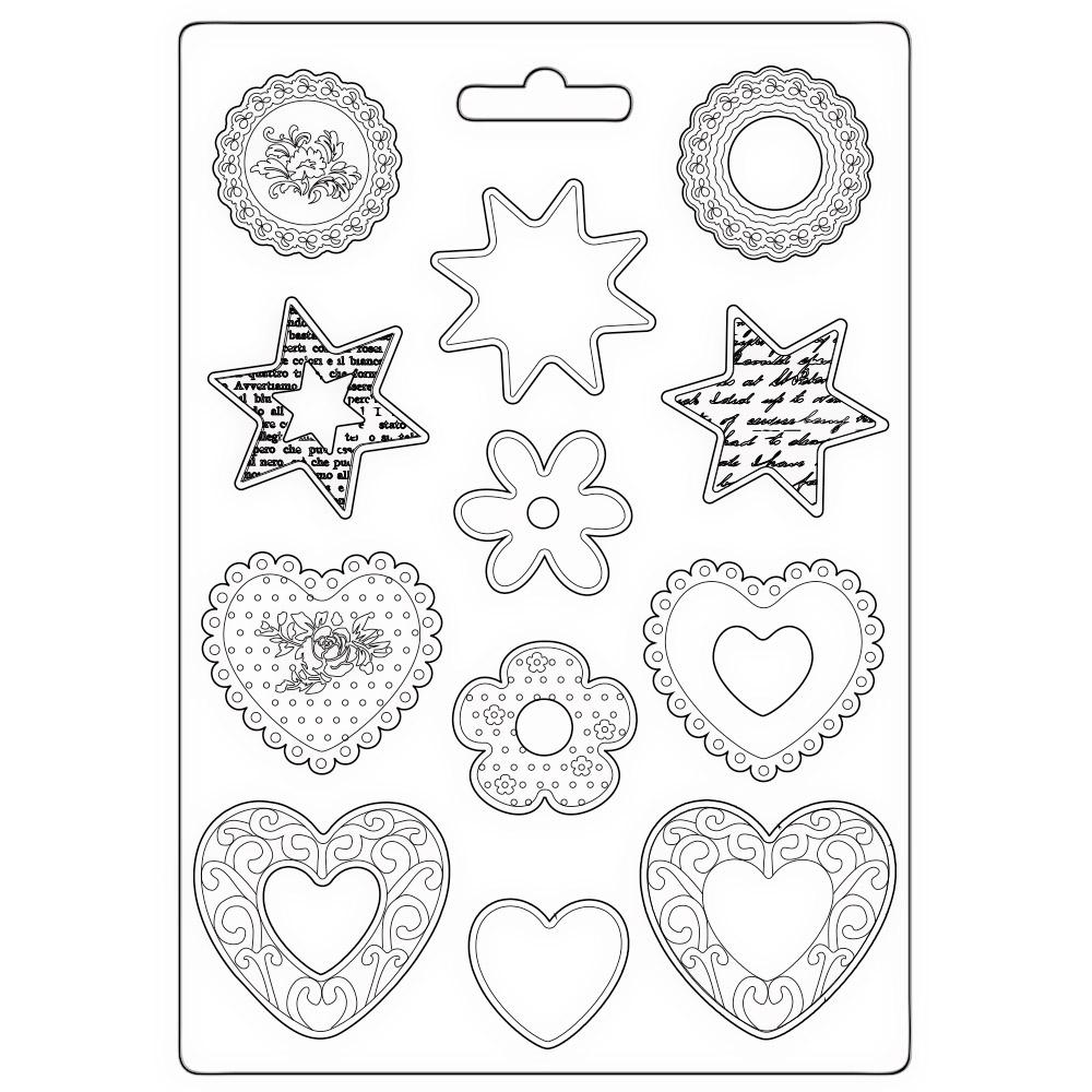 K3PTA4563 Stamperia A4 Mould Blue Land Stars and Hearts