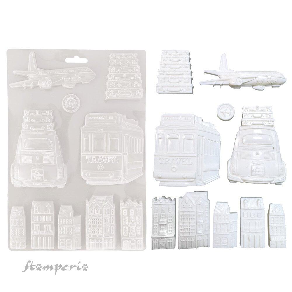 K3PTA4585 Stamperia Art of Travelling A4 Soft Mould Transports