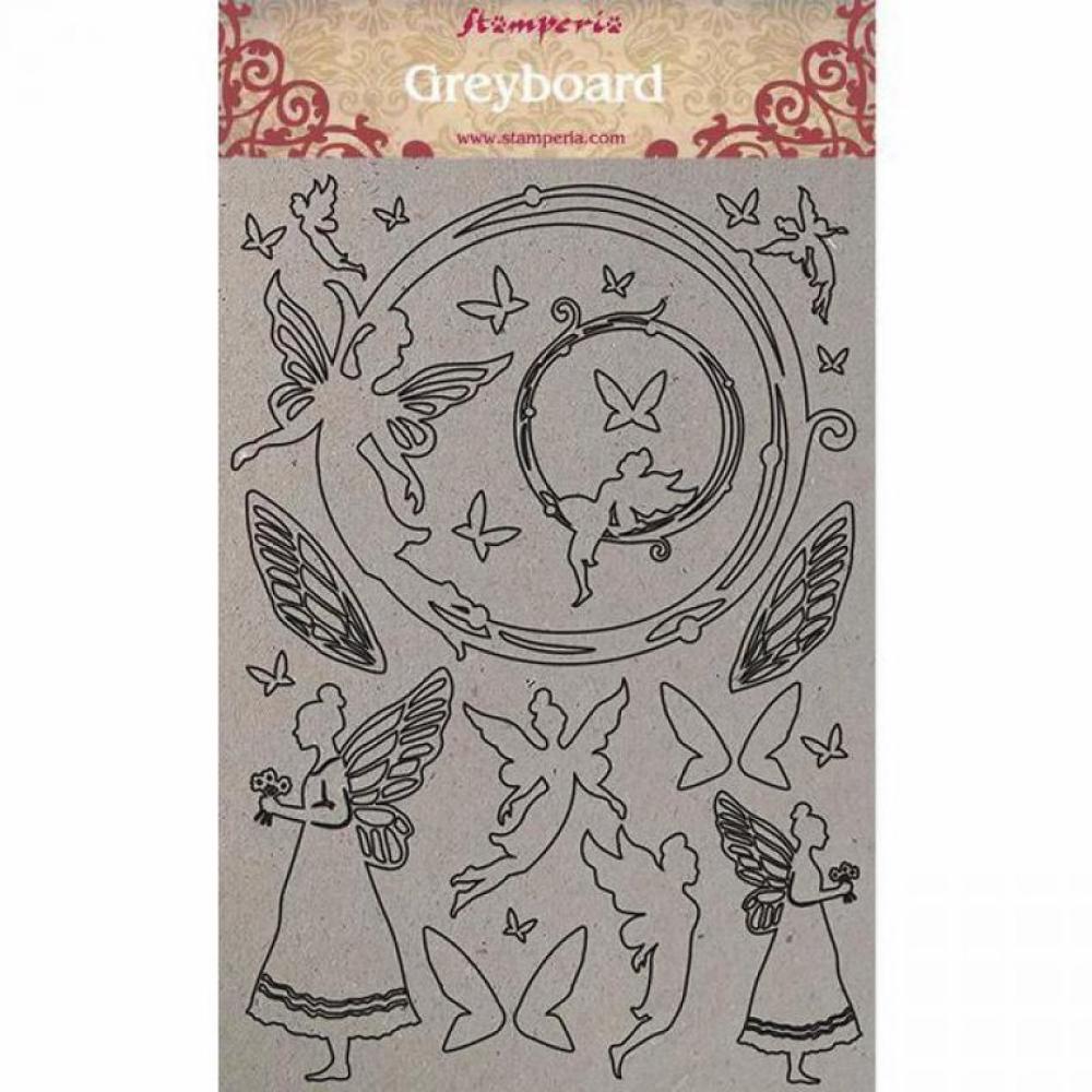 Stamperia A4 Greyboard Chipboards Fairies #407