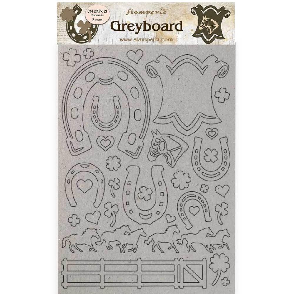 Stamperia A4 Greyboard Romantic Horseshoes #435