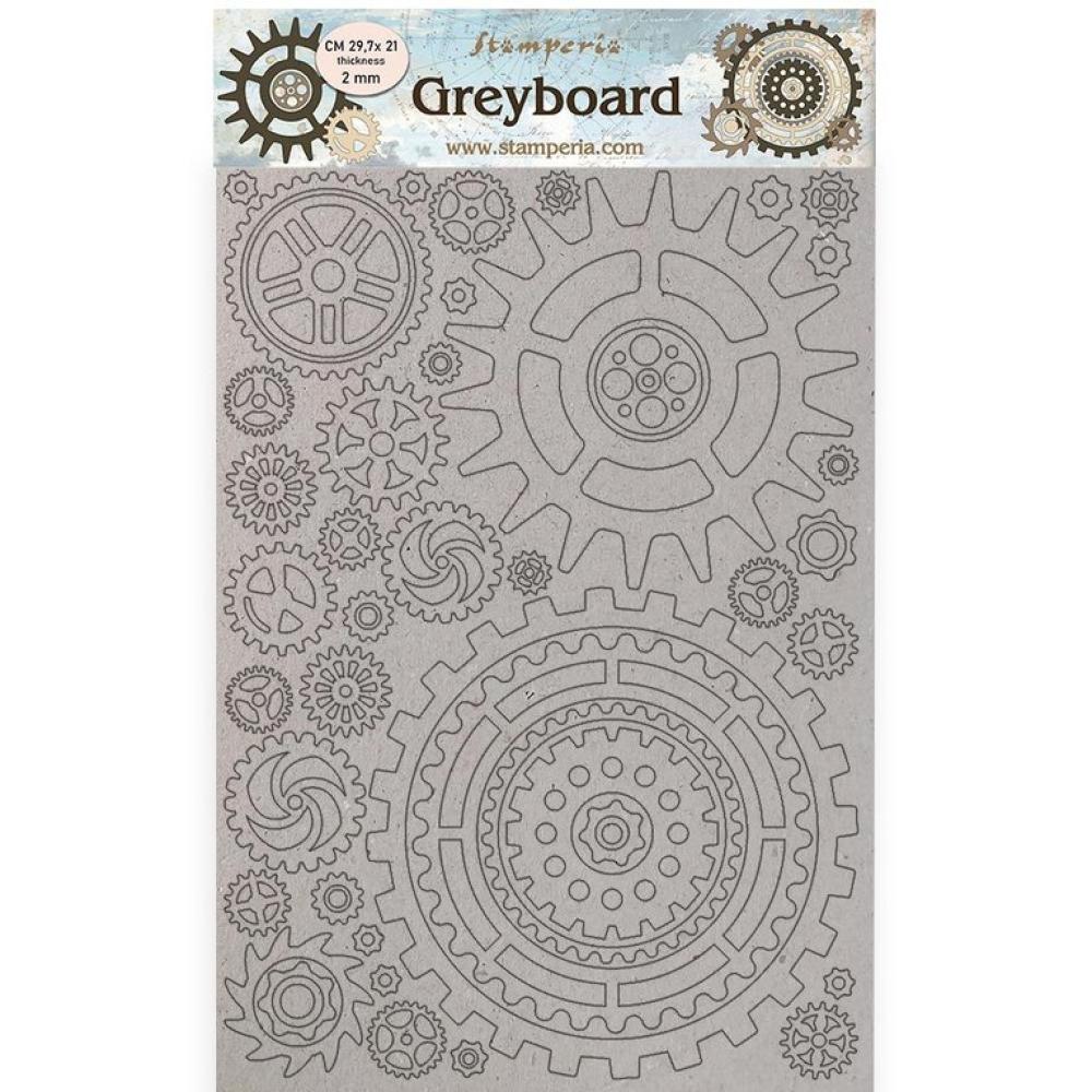 Stamperia A4 Greyboard Lady Vagabond Lifestyle Gears Gauge #448