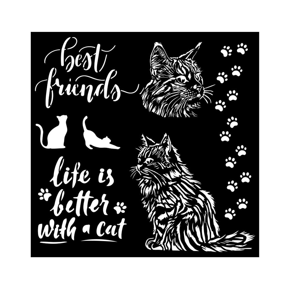 KSTDQ100 Stamperia Orchids and Cats Stencil Best Friends