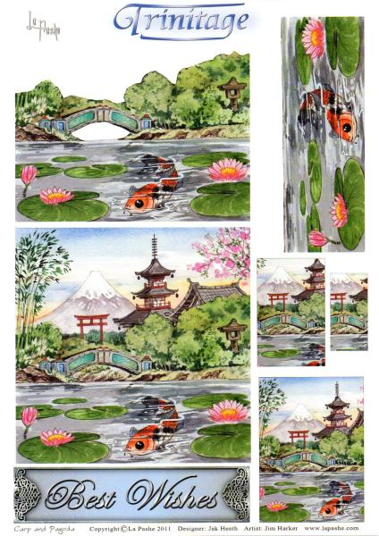 La Pashe Trinitage Card 3D Sheet Carp and Pagoda