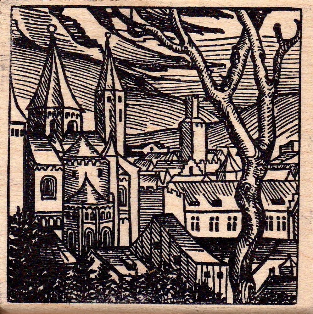 Magenta Wood Stamp Village Block