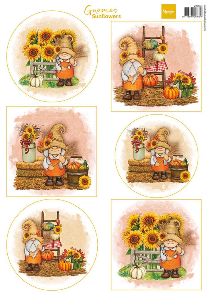 Marianne Design A4 Bogen Gnomes Sunflowers VK9604