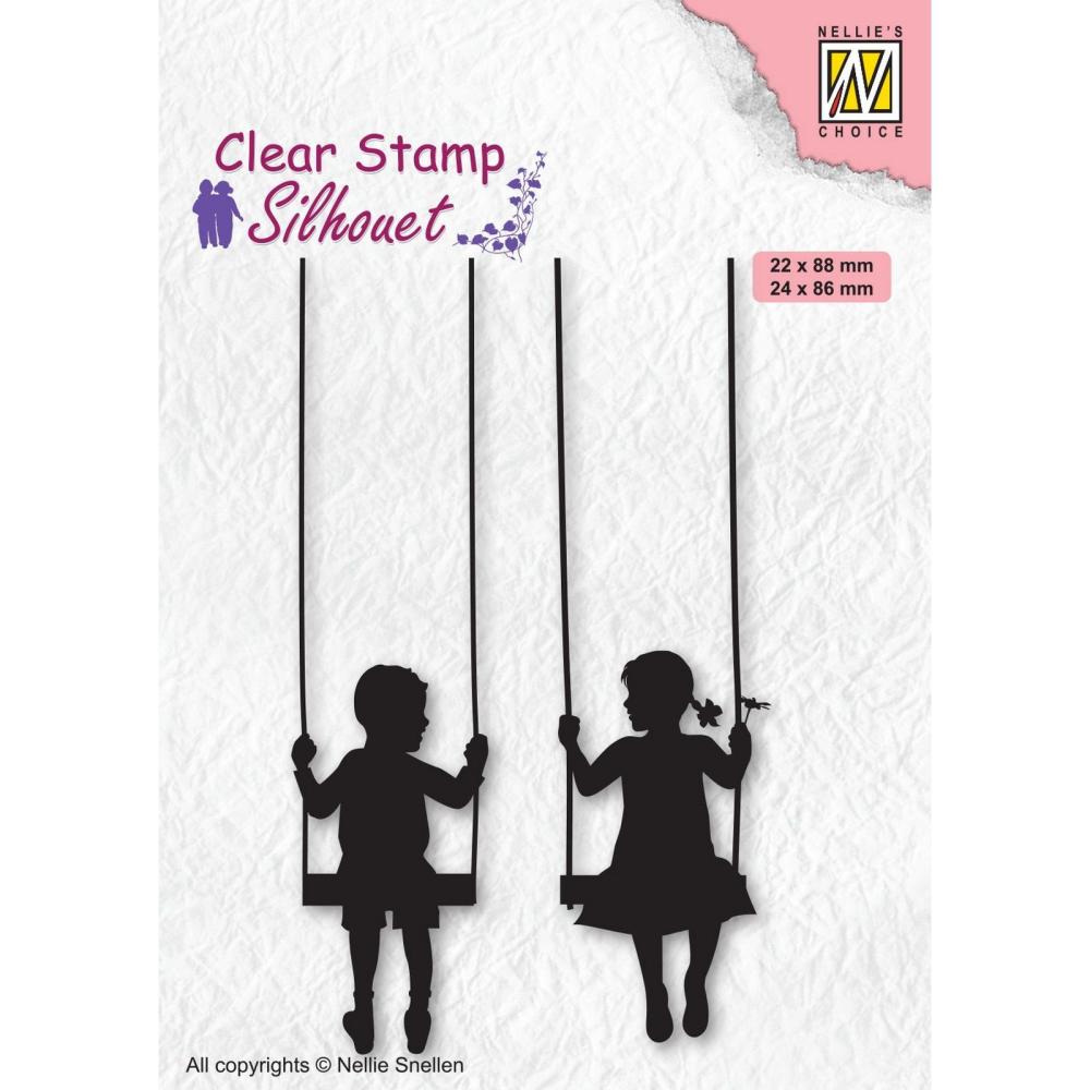 Nellie Snellen Clear Stamp Silhouette  Boy & Girl Swinging SIL076