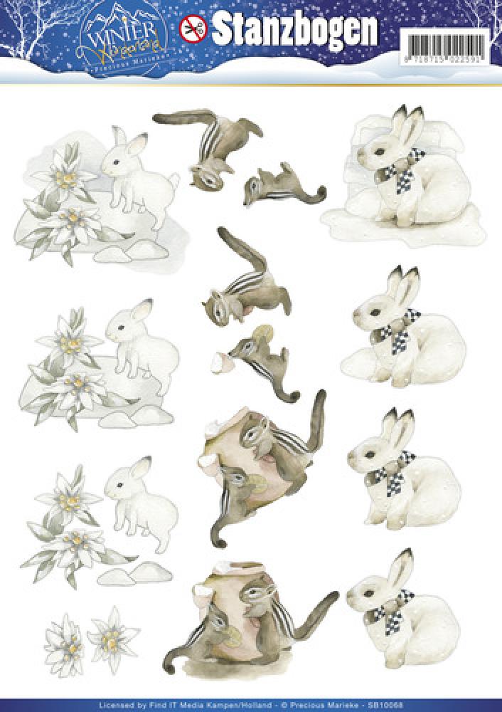 Precious Marieke A4 Stanzbogen Winter Wonderland Rabbits