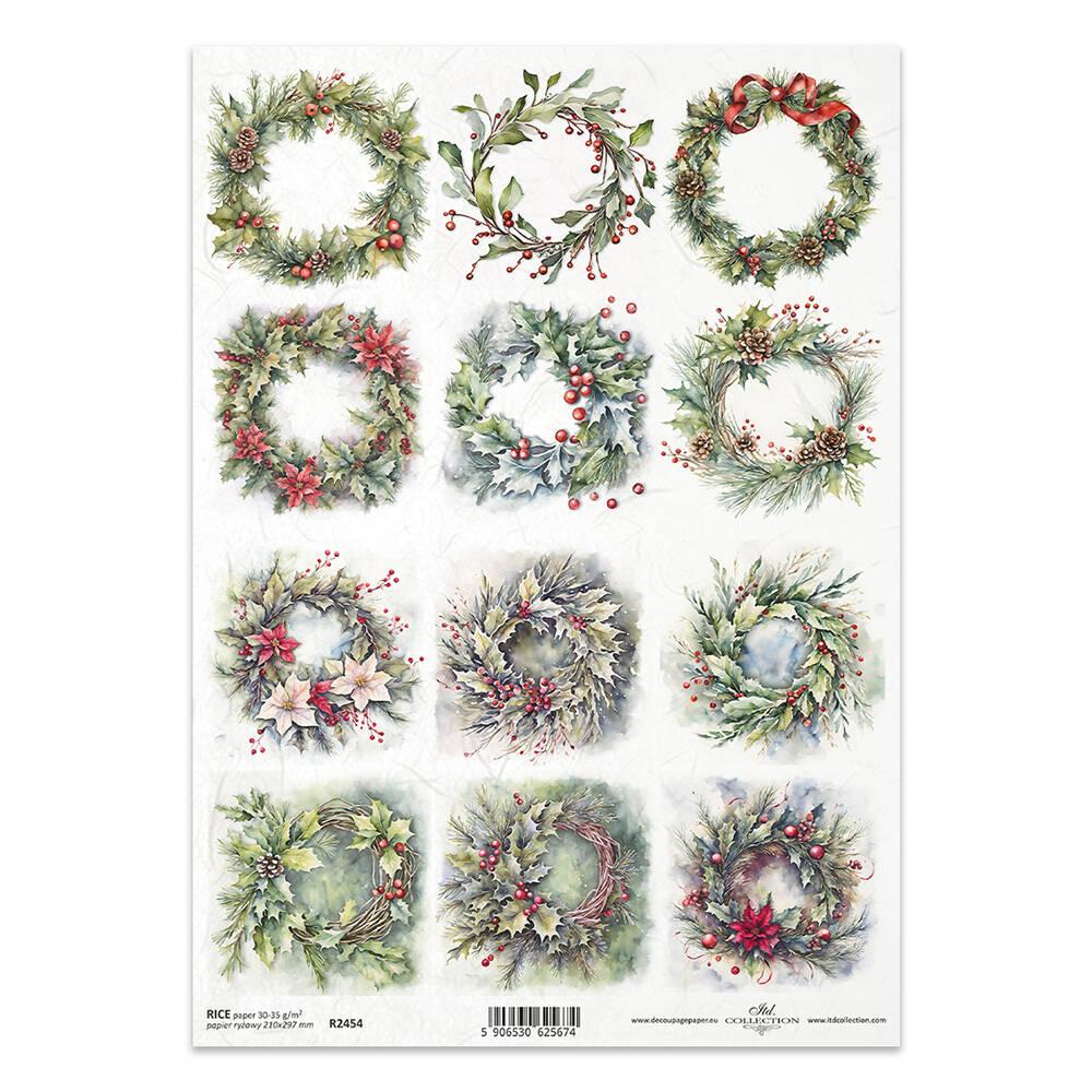 R2454 ITD Collection Winter Wreaths A4 Rice Paper