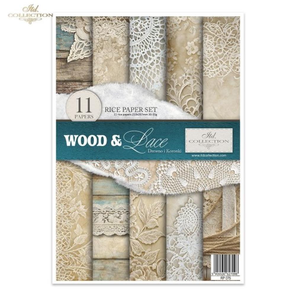 RP075 ITD Collection Wood &Lace A4 Rice Paper Set