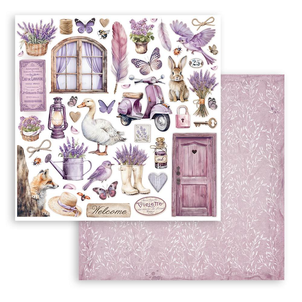 SBB1003 Stamperia Lavender 12x12 Paper Sheets Elements 3er Set