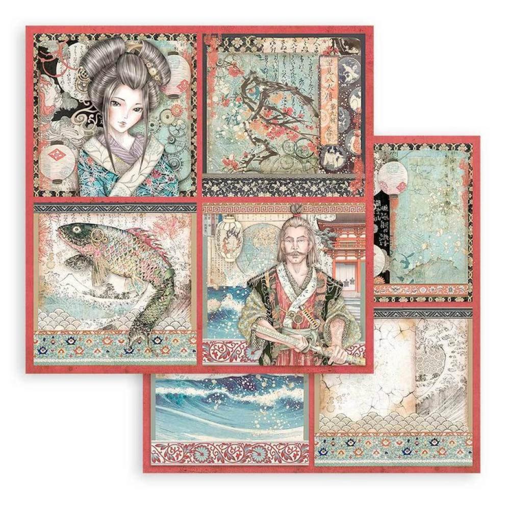 Stamperia 12x12 Paper SET Sir Vagabond in Japan 4 Cards SBB832