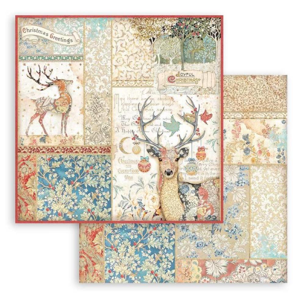 SBB941 Stamperia 12x12 Paper SET Christmas Greetings Deer