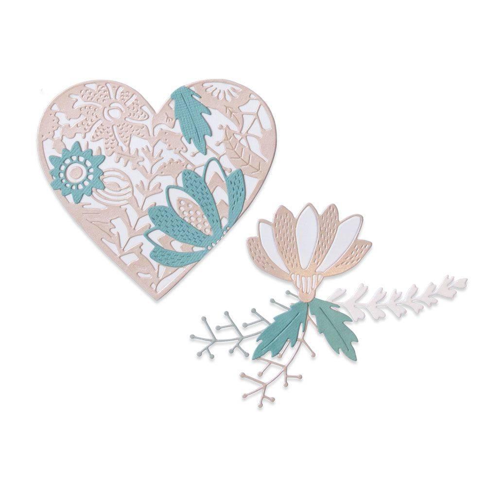 Sizzix Thinlits Die Set 9PK Bold Floral Heart #664492