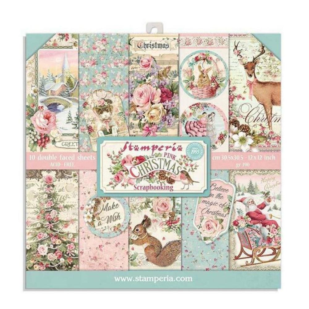 Stamperia 8x8 Paper Pad Pink Christmas #SBBS16