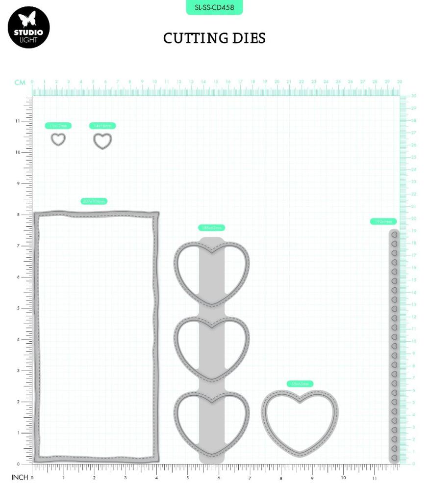 Studio Light Cutting Die Slimline Hearts #458