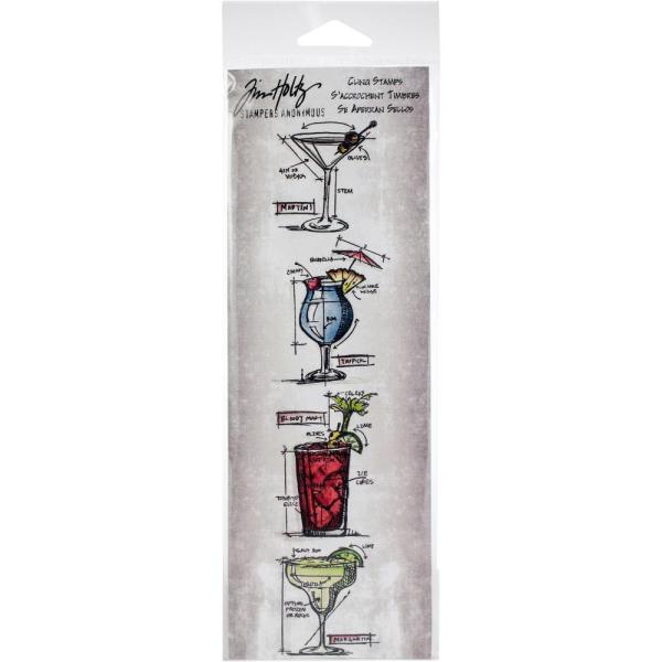 Tim Holtz Mini Blueprints Strip Cling Stamps Cocktails